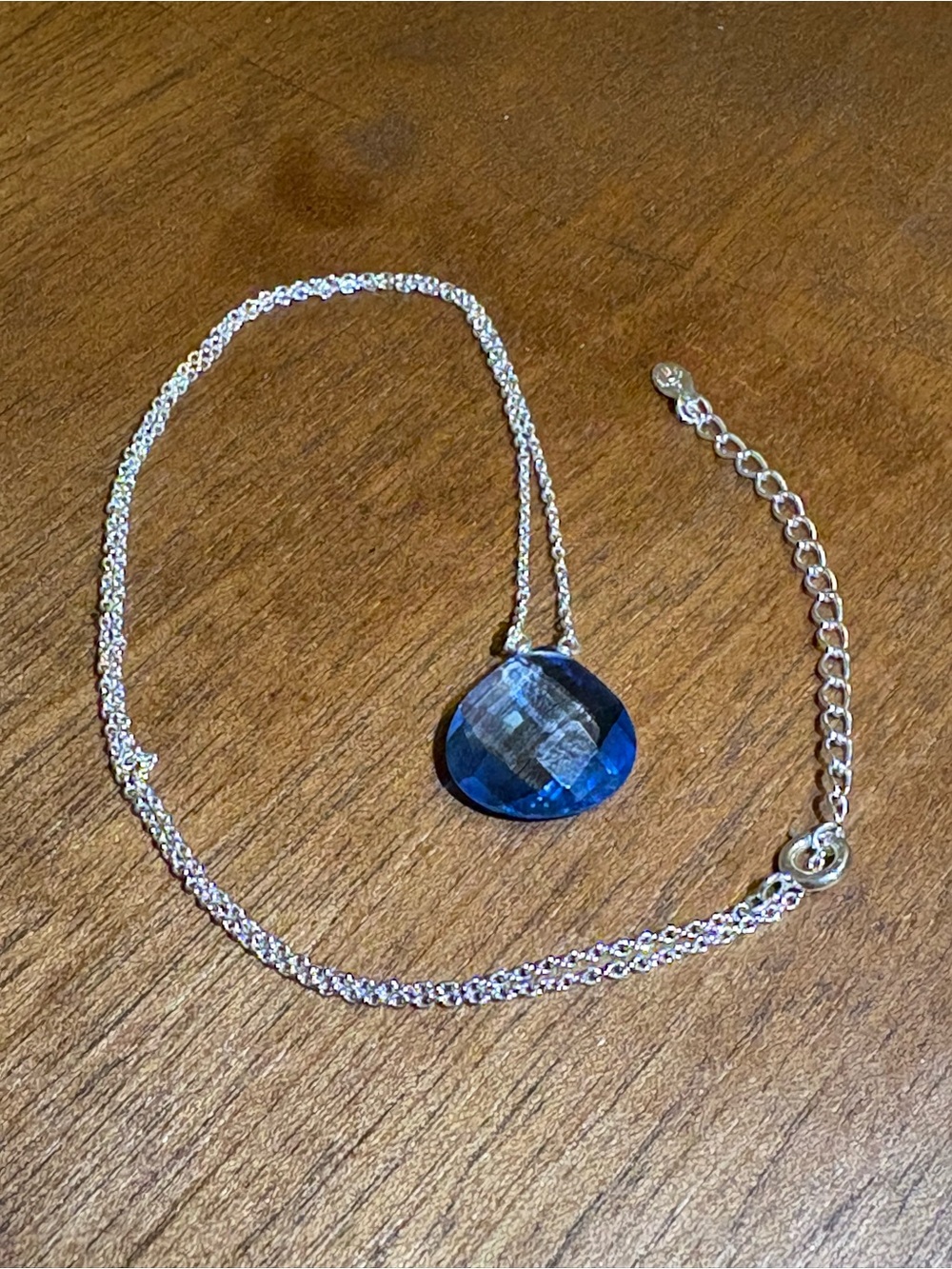 MWS Sri Lanka 925 Sterling Silver Faceted Blue Gemstone Briolette Necklace VTG